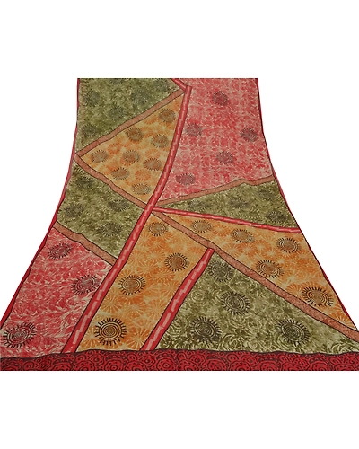 Sanskriti Vintage Red Sarees Pure Georgette Silk Printed Sari Soft Craft Fabric, PRG-7984-Red-Printed Floral Design-Pure Georgette Silk-8