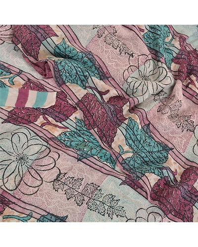 Sanskriti Vintage Purple Sarees Pure Georgette Silk Printed Sari Craft Fabric, PRG-7990-Purple-Printed Floral Design-Pure Georgette Silk-1