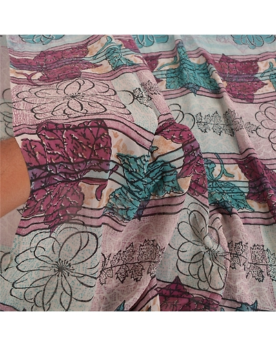Sanskriti Vintage Purple Sarees Pure Georgette Silk Printed Sari Craft Fabric, PRG-7990-Purple-Printed Floral Design-Pure Georgette Silk-4