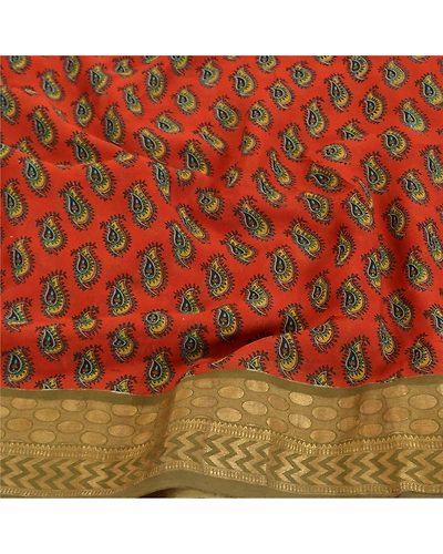 Sanskriti Vintage Brick Red Sarees Pure Georgette Silk Printed Sari Craft Fabric, PRG-8006-Brick Red-Printed Floral Design-Pure Georgette Silk-6