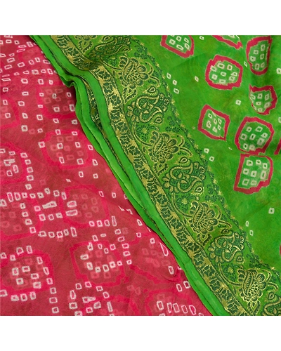 Sanskriti Vintage Green Saree Blend Georgette Bandhani Printed Sari Craft Fabric, PRG-8024-Green-Printed Floral Design-Blend Georgette-1