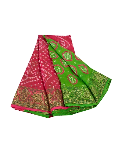 Sanskriti Vintage Green Saree Blend Georgette Bandhani Printed Sari Craft Fabric, PRG-8024-Green-Printed Floral Design-Blend Georgette-2