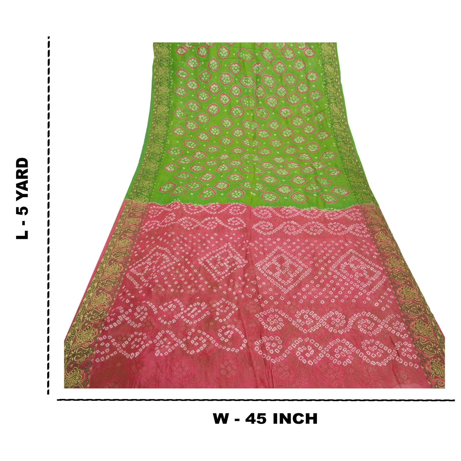 Sanskriti Vintage Green Saree Blend Georgette Bandhani Printed Sari Craft Fabric, PRG-8024-Green-Printed Floral Design-Blend Georgette-3