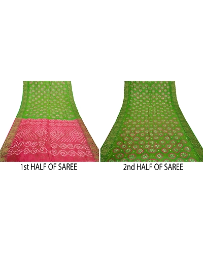 Sanskriti Vintage Green Saree Blend Georgette Bandhani Printed Sari Craft Fabric, PRG-8024-Green-Printed Floral Design-Blend Georgette-5