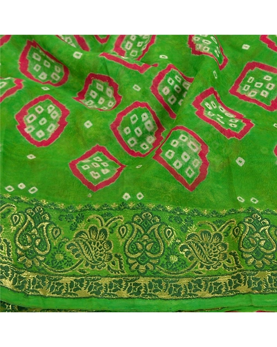 Sanskriti Vintage Green Saree Blend Georgette Bandhani Printed Sari Craft Fabric, PRG-8024-Green-Printed Floral Design-Blend Georgette-6