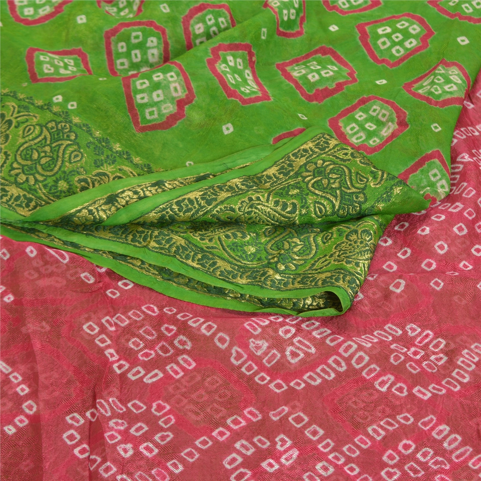 Sanskriti Vintage Green Saree Blend Georgette Bandhani Printed Sari Craft Fabric, PRG-8024-Green-Printed Floral Design-Blend Georgette-7