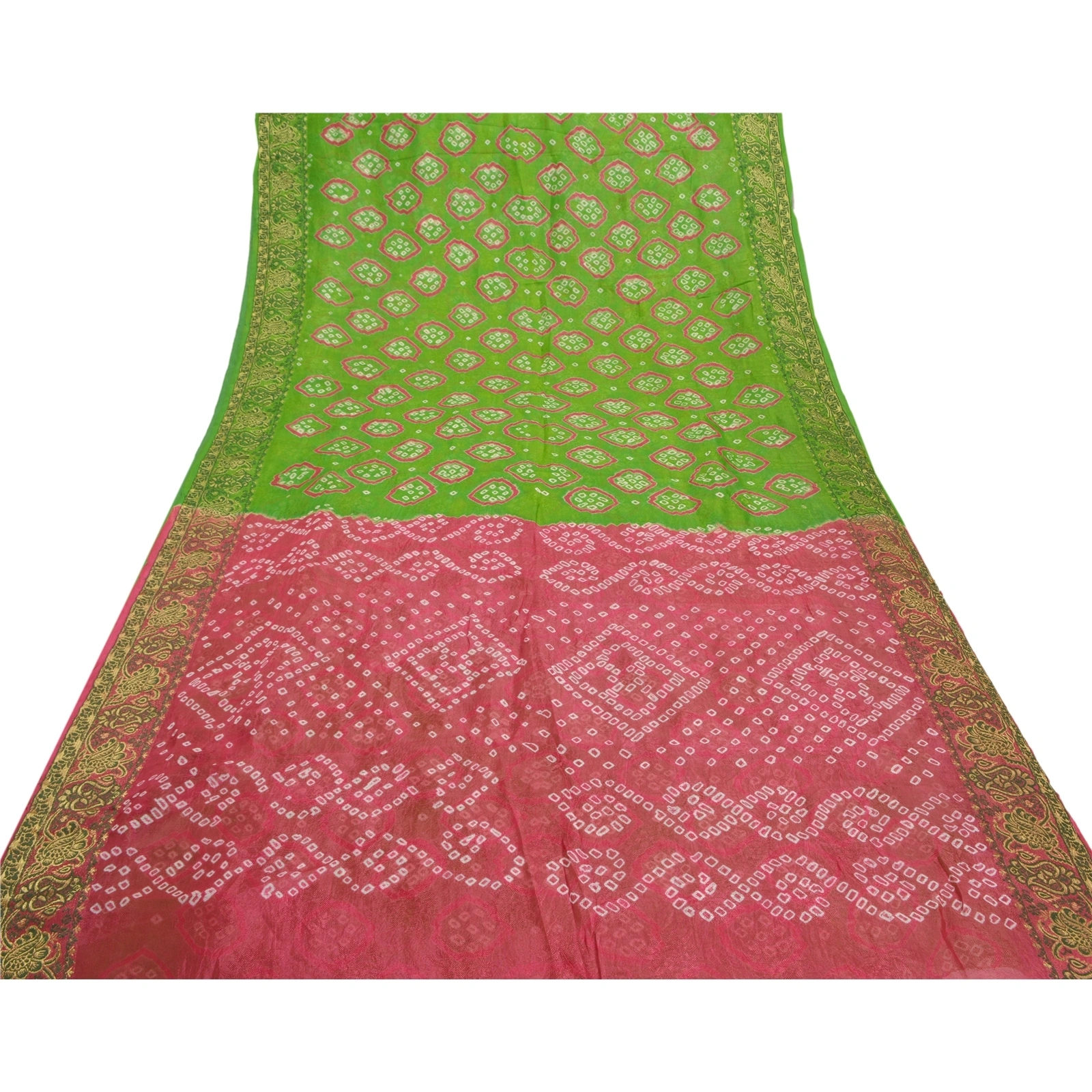 Sanskriti Vintage Green Saree Blend Georgette Bandhani Printed Sari Craft Fabric, PRG-8024-Green-Printed Floral Design-Blend Georgette-8