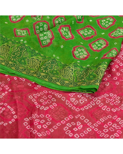 Sanskriti Vintage Green Saree Blend Georgette Bandhani Printed Sari Craft Fabric, PRG-8024-Green-Printed Floral Design-Blend Georgette-9