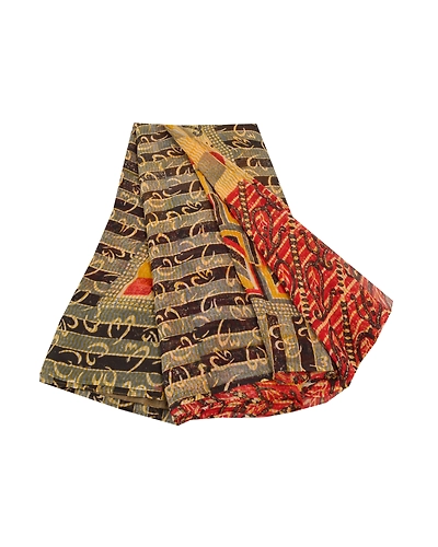 Sanskriti Vintage Red Sarees Pure Georgette Silk Printed Sari 5Yd Craft Fabric, PRG-8025-Red-Printed Floral Design-Pure Georgette Silk-2