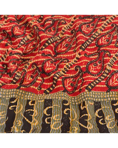 Sanskriti Vintage Red Sarees Pure Georgette Silk Printed Sari 5Yd Craft Fabric, PRG-8025-Red-Printed Floral Design-Pure Georgette Silk-6