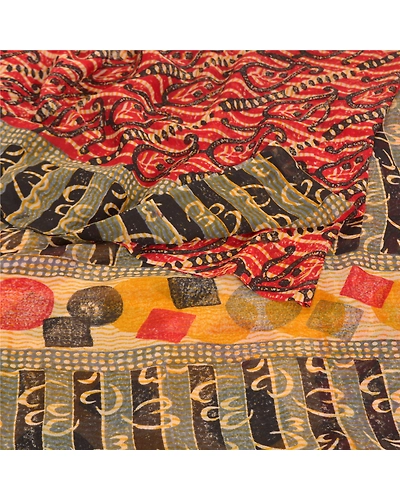 Sanskriti Vintage Red Sarees Pure Georgette Silk Printed Sari 5Yd Craft Fabric, PRG-8025-Red-Printed Floral Design-Pure Georgette Silk-7