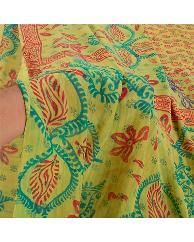 Sanskriti Vintage Green Sarees Pure Georgette Silk Printed Sari 5Yd Craft Fabric, PRG-8031-Green-Printed Floral Design-Pure Georgette Silk-4