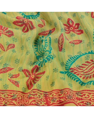 Sanskriti Vintage Green Sarees Pure Georgette Silk Printed Sari 5Yd Craft Fabric, PRG-8031-Green-Printed Floral Design-Pure Georgette Silk-6