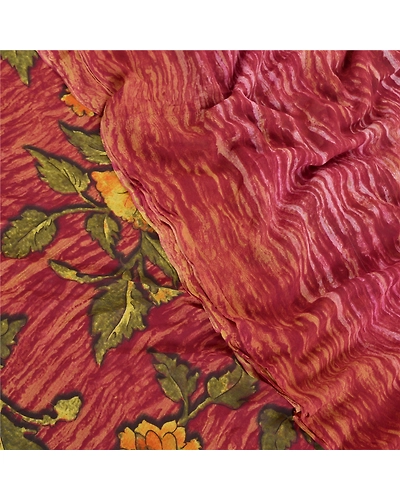 Sanskriti Vintage Purple Indian Sarees Georgette Printed Sari 5 Yd Craft Fabric, PRG-8038-Purple-Printed Floral Design-Georgette-1