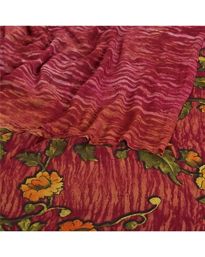 Sanskriti Vintage Purple Indian Sarees Georgette Printed Sari 5 Yd Craft Fabric, PRG-8038-Purple-Printed Floral Design-Georgette-9