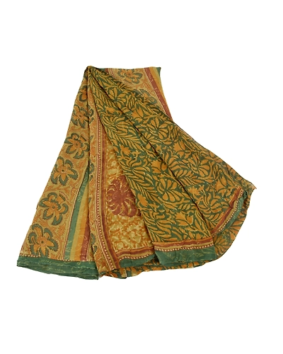 Sanskriti Vintage Green Sarees Pure Georgette Silk Printed Sari 5Yd Craft Fabric, PRG-8043-Green-Printed Floral Design-Pure Georgette Silk-2