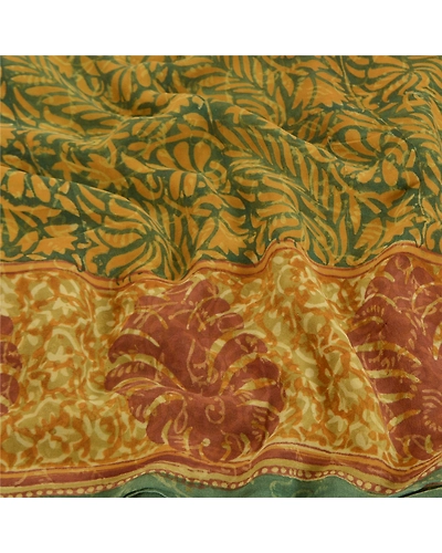 Sanskriti Vintage Green Sarees Pure Georgette Silk Printed Sari 5Yd Craft Fabric, PRG-8043-Green-Printed Floral Design-Pure Georgette Silk-6