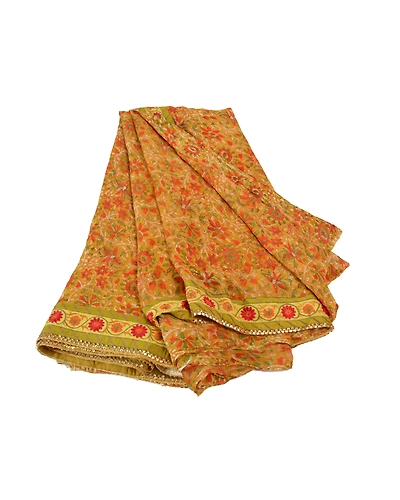 Sanskriti Vintage Mustard Sarees Blend Georgette Printed Sari 5 Yd Craft Fabric, PRG-8059-Mustard-Printed Floral Design-Blend Georgette-2