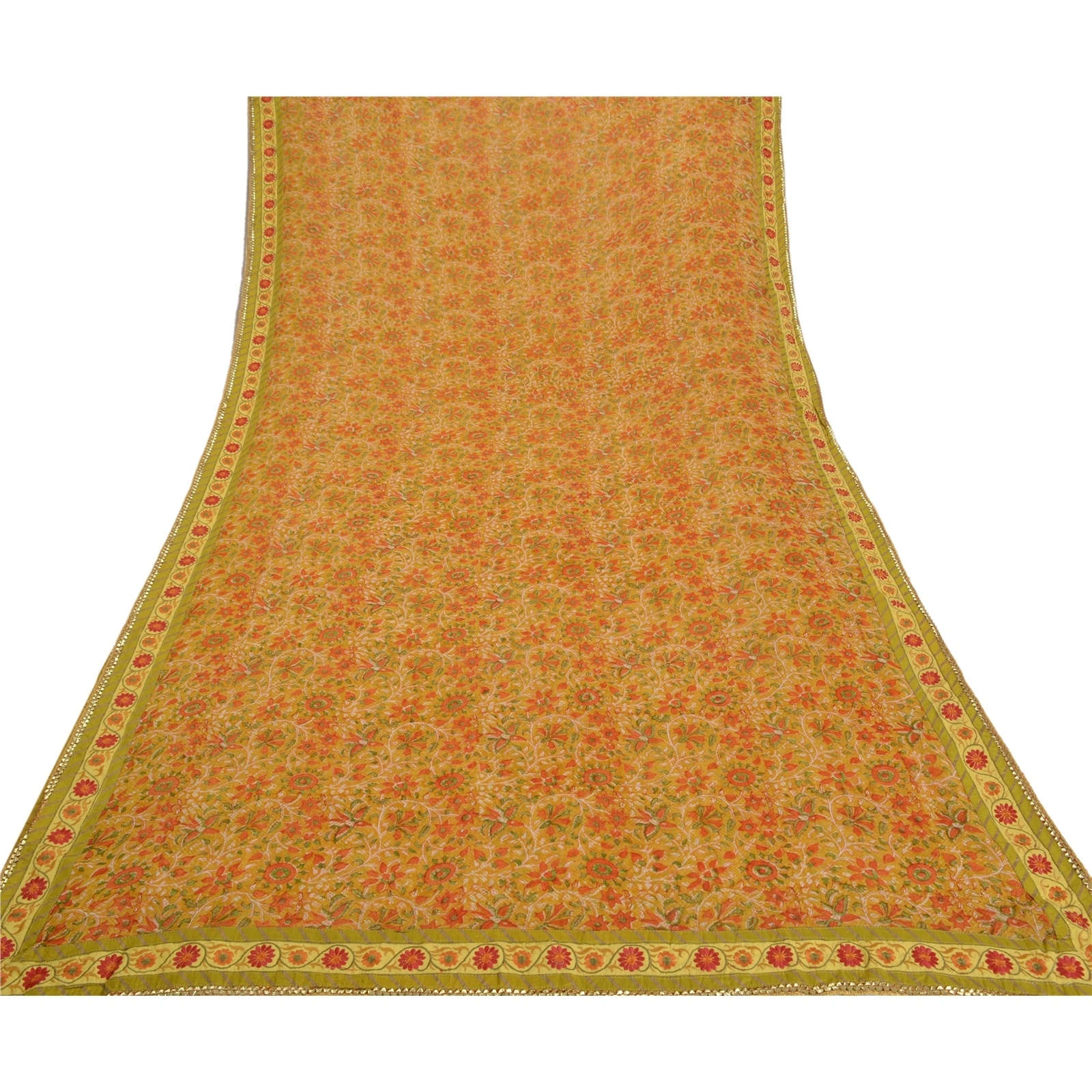 Sanskriti Vintage Mustard Sarees Blend Georgette Printed Sari 5 Yd Craft Fabric, PRG-8059-Mustard-Printed Floral Design-Blend Georgette-8