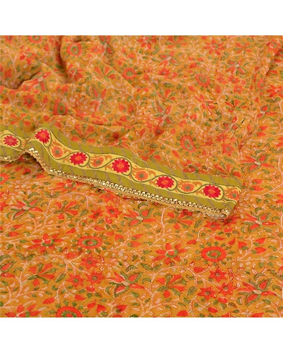 Sanskriti Vintage Mustard Sarees Blend Georgette Printed Sari 5 Yd Craft Fabric, PRG-8059-Mustard-Printed Floral Design-Blend Georgette-9