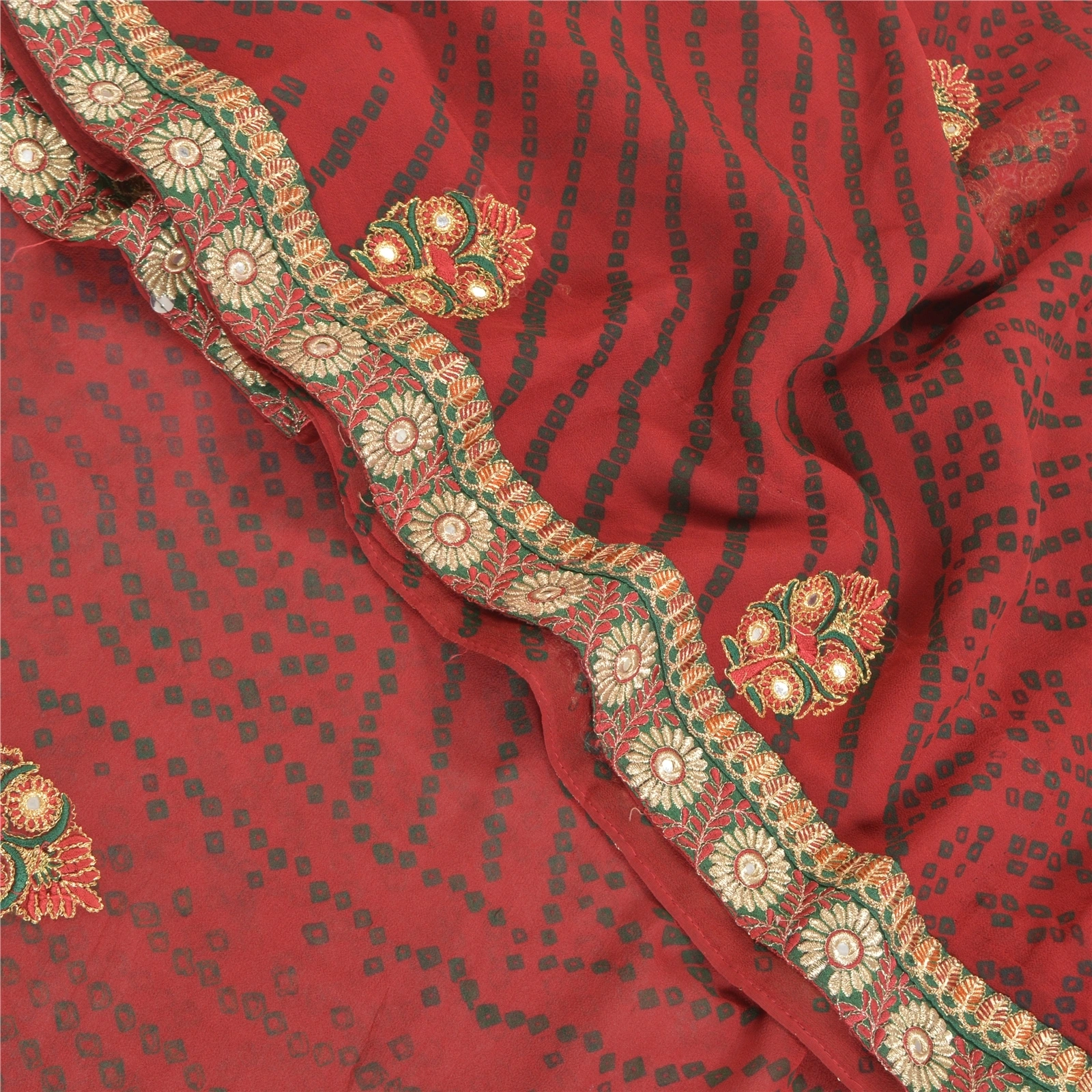 Sanskriti Vintage Red Sarees Pure Georgette Silk Bandhani Printed Sari Fabric, PRG-8085-Red-Printed Floral Design-Pure Georgette Silk-1