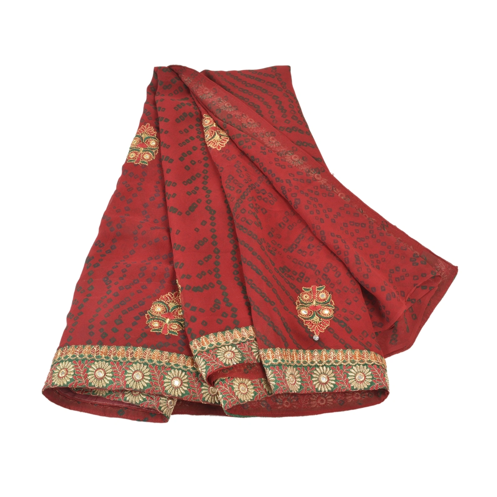 Sanskriti Vintage Red Sarees Pure Georgette Silk Bandhani Printed Sari Fabric, PRG-8085-Red-Printed Floral Design-Pure Georgette Silk-2