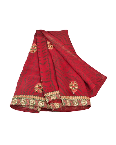 Sanskriti Vintage Red Sarees Pure Georgette Silk Bandhani Printed Sari Fabric, PRG-8085-Red-Printed Floral Design-Pure Georgette Silk-2
