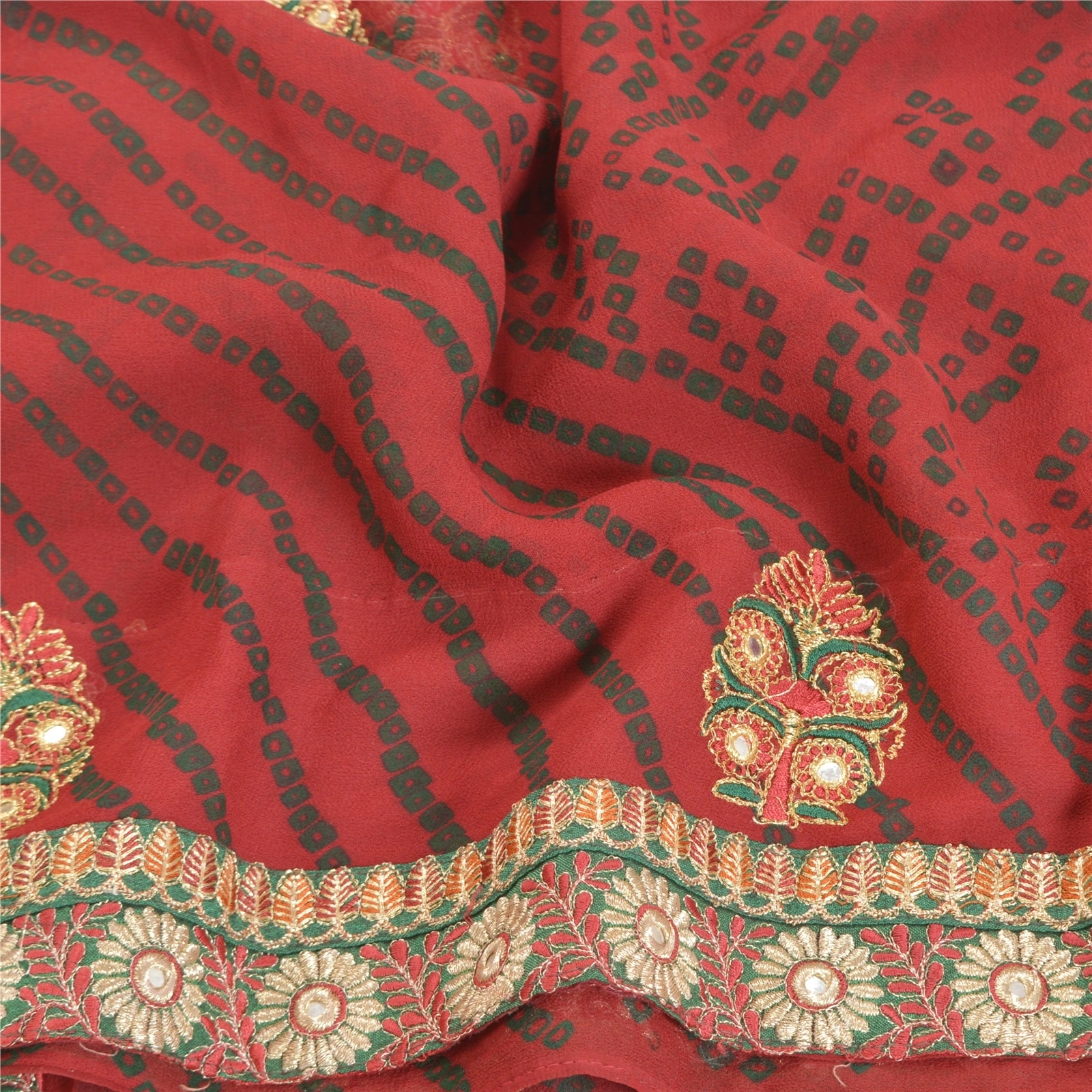 Sanskriti Vintage Red Sarees Pure Georgette Silk Bandhani Printed Sari Fabric, PRG-8085-Red-Printed Floral Design-Pure Georgette Silk-6