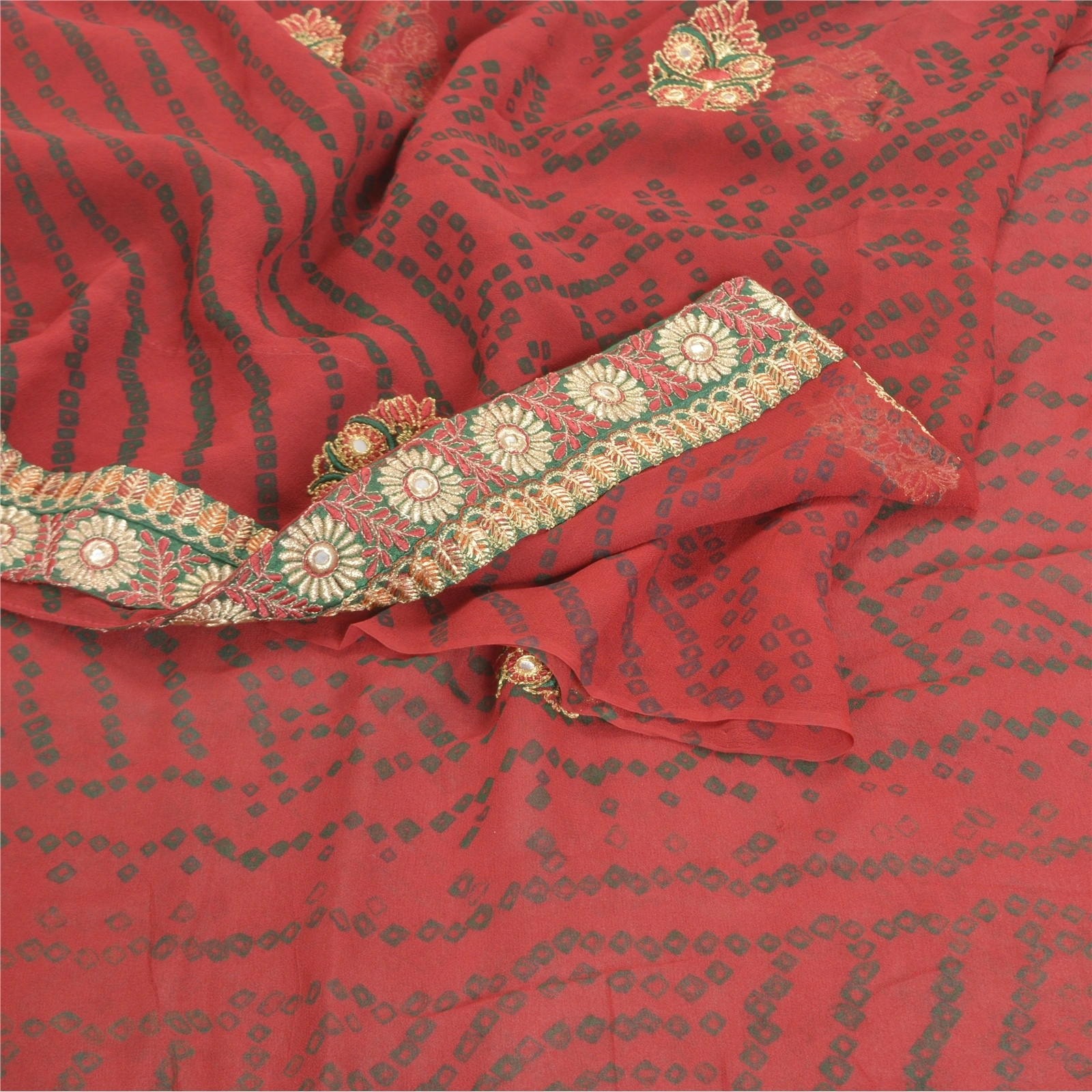 Sanskriti Vintage Red Sarees Pure Georgette Silk Bandhani Printed Sari Fabric, PRG-8085-Red-Printed Floral Design-Pure Georgette Silk-7