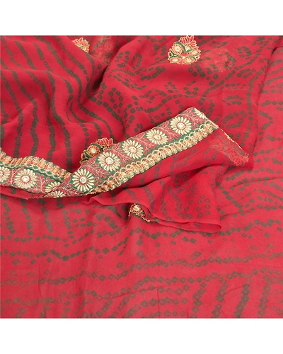 Sanskriti Vintage Red Sarees Pure Georgette Silk Bandhani Printed Sari Fabric, PRG-8085-Red-Printed Floral Design-Pure Georgette Silk-7