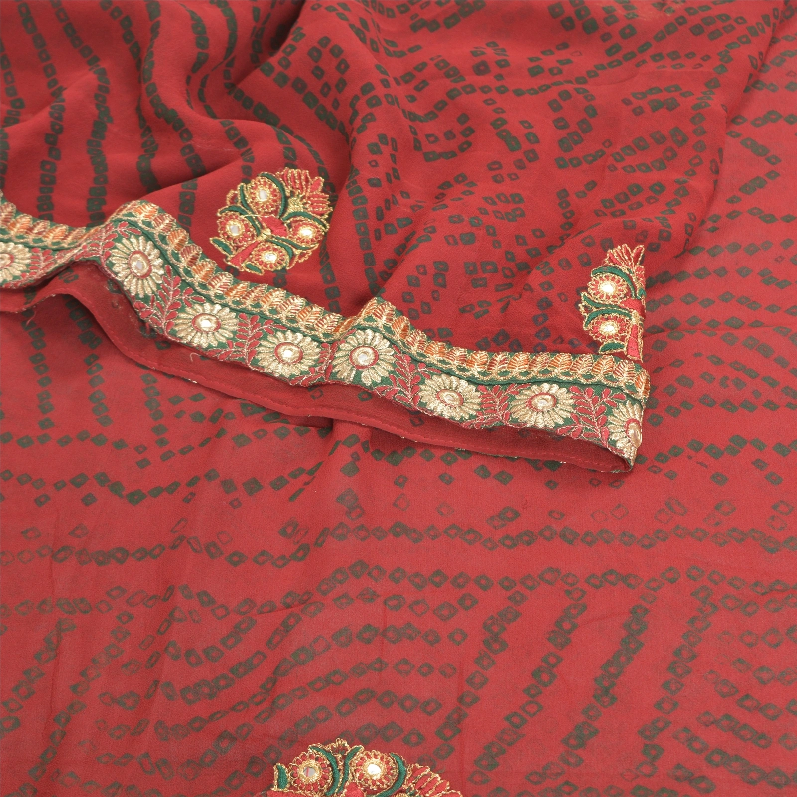 Sanskriti Vintage Red Sarees Pure Georgette Silk Bandhani Printed Sari Fabric, PRG-8085-Red-Printed Floral Design-Pure Georgette Silk-9