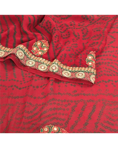 Sanskriti Vintage Red Sarees Pure Georgette Silk Bandhani Printed Sari Fabric, PRG-8085-Red-Printed Floral Design-Pure Georgette Silk-9