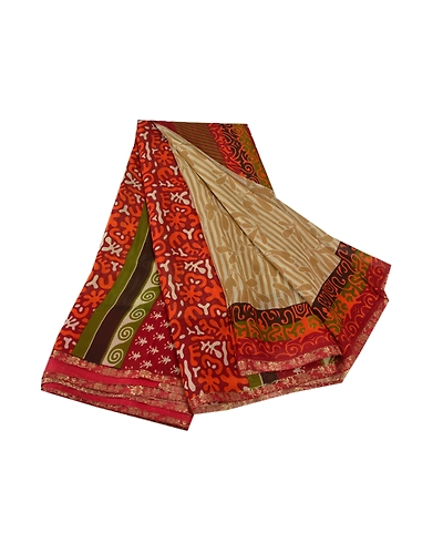 Sanskriti Vintage Green Saree Blend Georgette Printed Sari 5 Yard Craft Fabric, PRG-8101-Green-Printed Floral Design-Blend Georgette-2