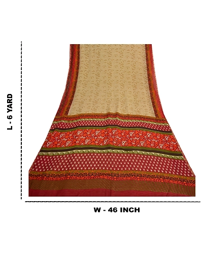 Sanskriti Vintage Green Saree Blend Georgette Printed Sari 5 Yard Craft Fabric, PRG-8101-Green-Printed Floral Design-Blend Georgette-3