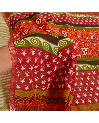 Sanskriti Vintage Green Saree Blend Georgette Printed Sari 5 Yard Craft Fabric, PRG-8101-Green-Printed Floral Design-Blend Georgette-4
