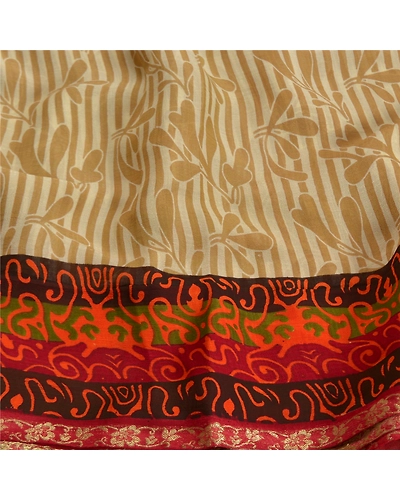 Sanskriti Vintage Green Saree Blend Georgette Printed Sari 5 Yard Craft Fabric, PRG-8101-Green-Printed Floral Design-Blend Georgette-6