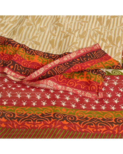 Sanskriti Vintage Green Saree Blend Georgette Printed Sari 5 Yard Craft Fabric, PRG-8101-Green-Printed Floral Design-Blend Georgette-7