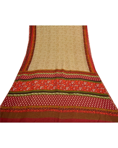 Sanskriti Vintage Green Saree Blend Georgette Printed Sari 5 Yard Craft Fabric, PRG-8101-Green-Printed Floral Design-Blend Georgette-8