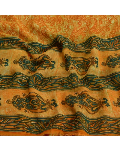 Sanskriti Vintage Saffron Sarees Pure Georgette Silk Printed Sari Craft Fabric, PRG-8102-Saffron-Printed Floral Design-Pure Georgette Silk-6