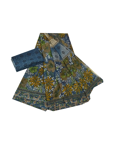 Sanskriti Vintage Blue Saree Georgette Printed Sari 5 Yard Floral Craft Fabric, PRG-8110-Blue-Printed Floral Design-Georgette-2