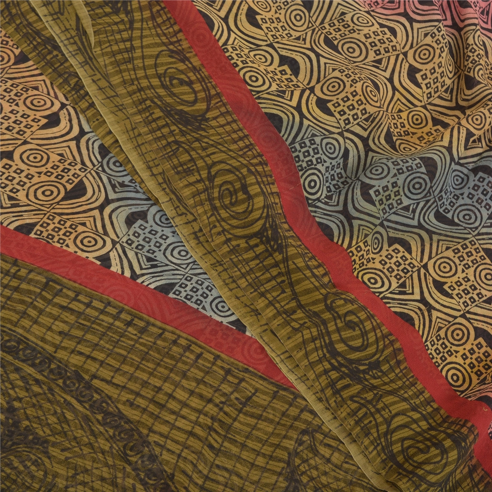 Sanskriti Vintage Indian Sarees Pure Georgette Silk Printed Sari Craft Fabric, PRG-8154-Multi-Printed Floral Design-Pure Georgette Silk-1