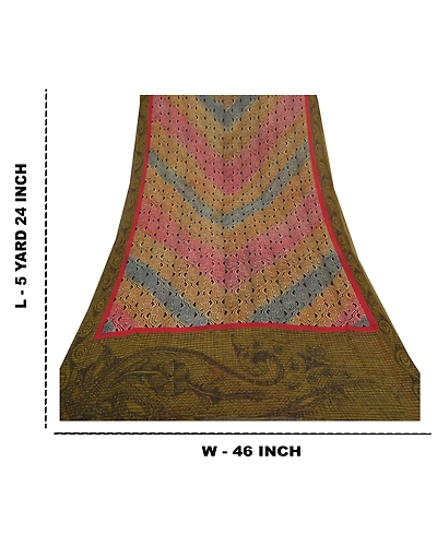 Sanskriti Vintage Indian Sarees Pure Georgette Silk Printed Sari Craft Fabric, PRG-8154-Multi-Printed Floral Design-Pure Georgette Silk-3