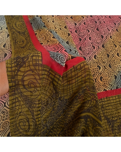 Sanskriti Vintage Indian Sarees Pure Georgette Silk Printed Sari Craft Fabric, PRG-8154-Multi-Printed Floral Design-Pure Georgette Silk-4