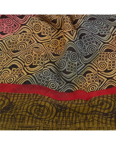 Sanskriti Vintage Indian Sarees Pure Georgette Silk Printed Sari Craft Fabric, PRG-8154-Multi-Printed Floral Design-Pure Georgette Silk-6