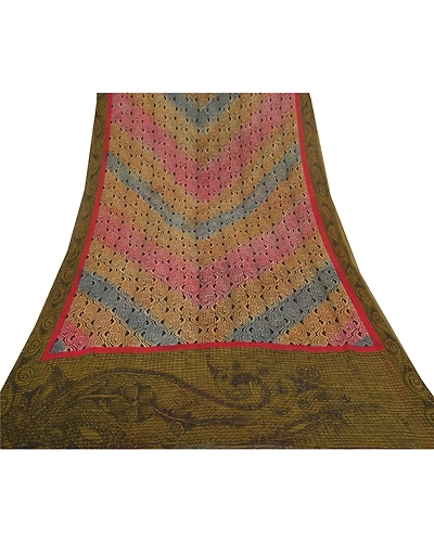 Sanskriti Vintage Indian Sarees Pure Georgette Silk Printed Sari Craft Fabric, PRG-8154-Multi-Printed Floral Design-Pure Georgette Silk-8