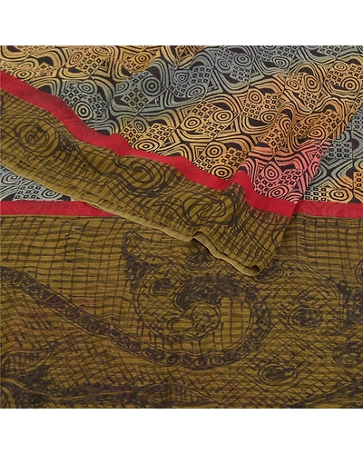 Sanskriti Vintage Indian Sarees Pure Georgette Silk Printed Sari Craft Fabric, PRG-8154-Multi-Printed Floral Design-Pure Georgette Silk-9