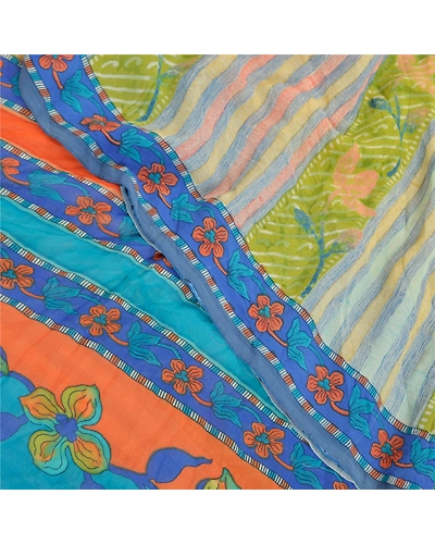 Sanskriti Vintage Indian Sarees Pure Georgette Silk Printed Sari Craft Fabric, PRG-8162-Multi-Printed Floral Design-Pure Georgette Silk-1