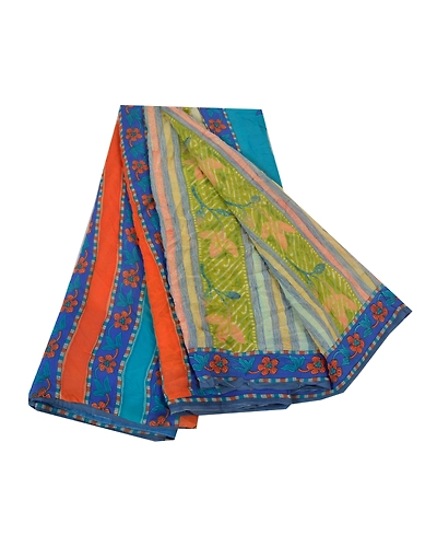 Sanskriti Vintage Indian Sarees Pure Georgette Silk Printed Sari Craft Fabric, PRG-8162-Multi-Printed Floral Design-Pure Georgette Silk-2