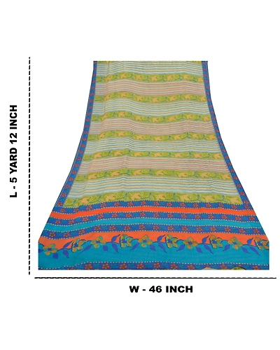 Sanskriti Vintage Indian Sarees Pure Georgette Silk Printed Sari Craft Fabric, PRG-8162-Multi-Printed Floral Design-Pure Georgette Silk-3