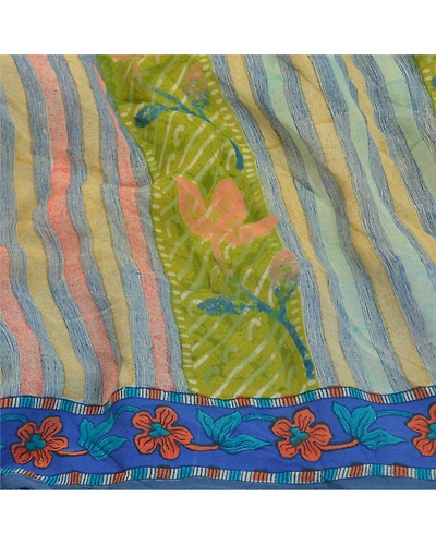 Sanskriti Vintage Indian Sarees Pure Georgette Silk Printed Sari Craft Fabric, PRG-8162-Multi-Printed Floral Design-Pure Georgette Silk-6